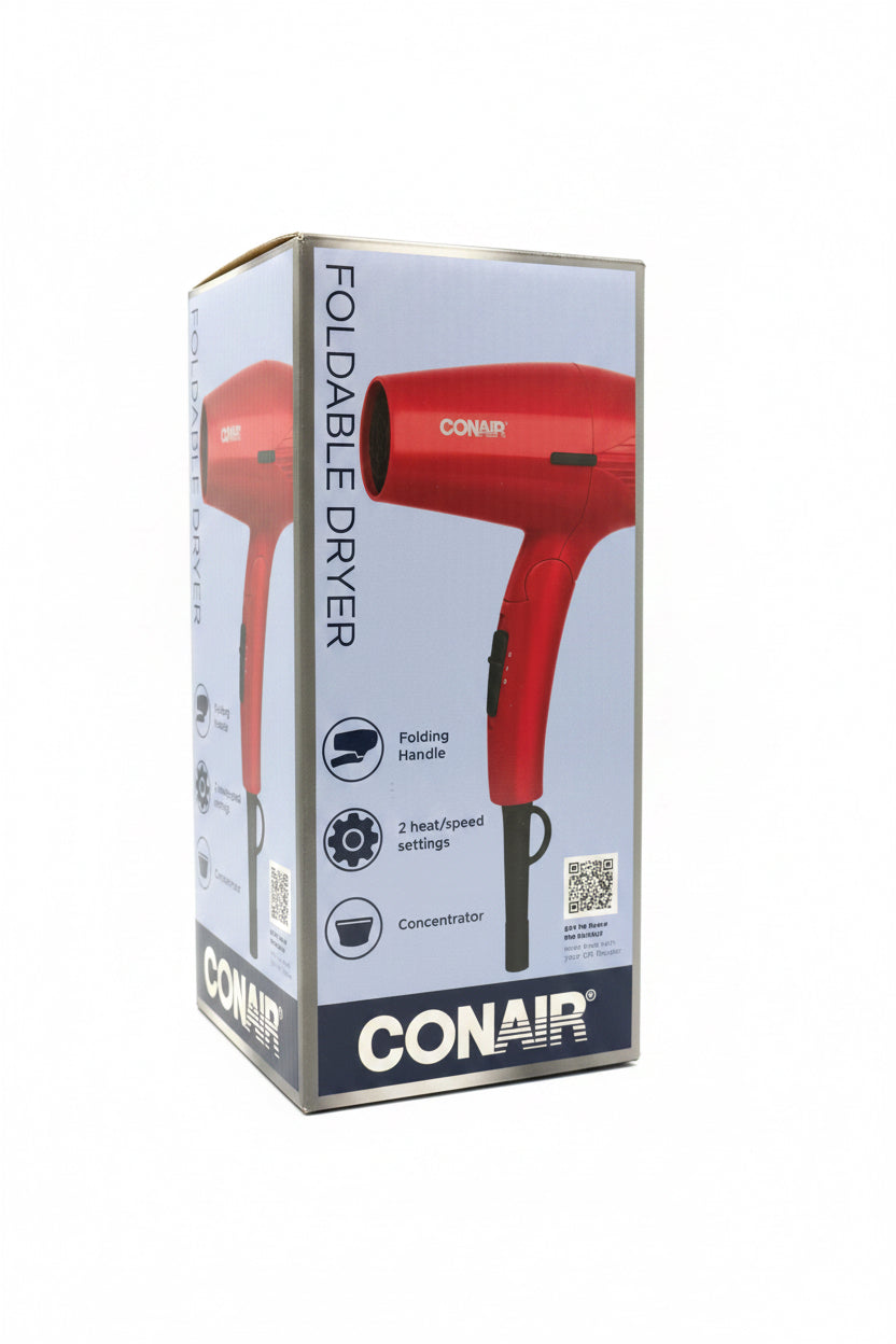 Conair Foldable Travel Hair Dryer (Red)Packable Compact Accessories