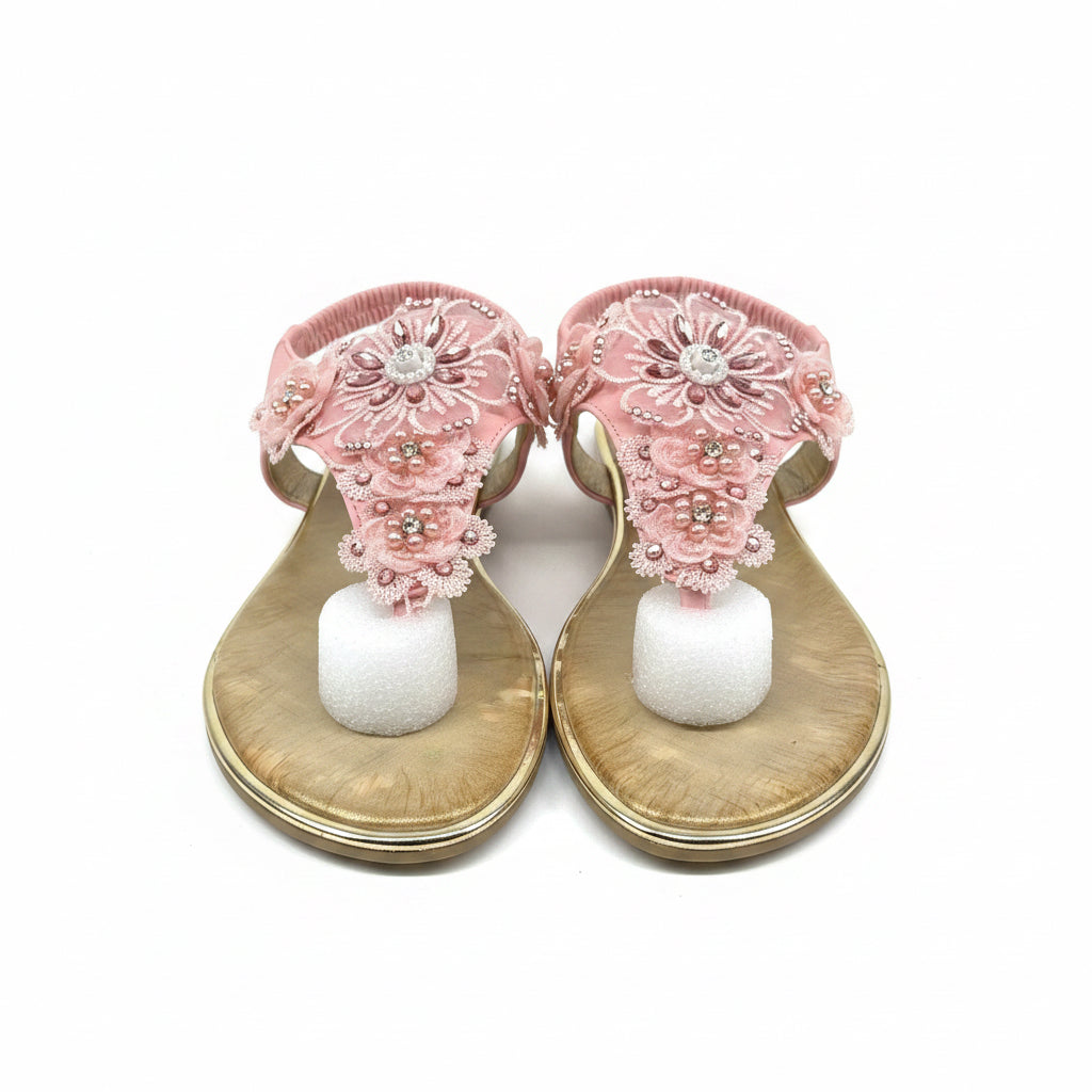 Pink Lace Open-Toe Sandals