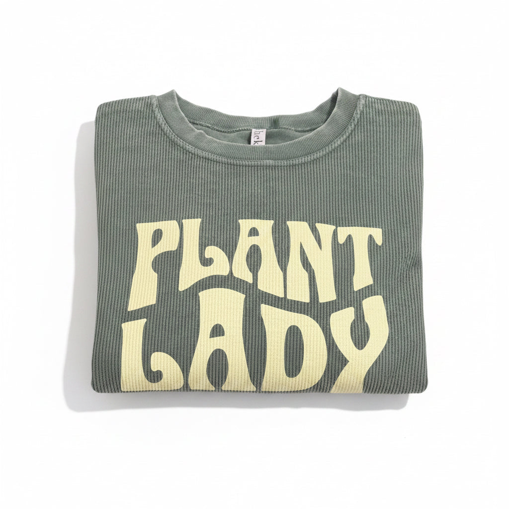 Chicka-d Plant Lady Long Sleeve Green Pull-over Sweatshirt
