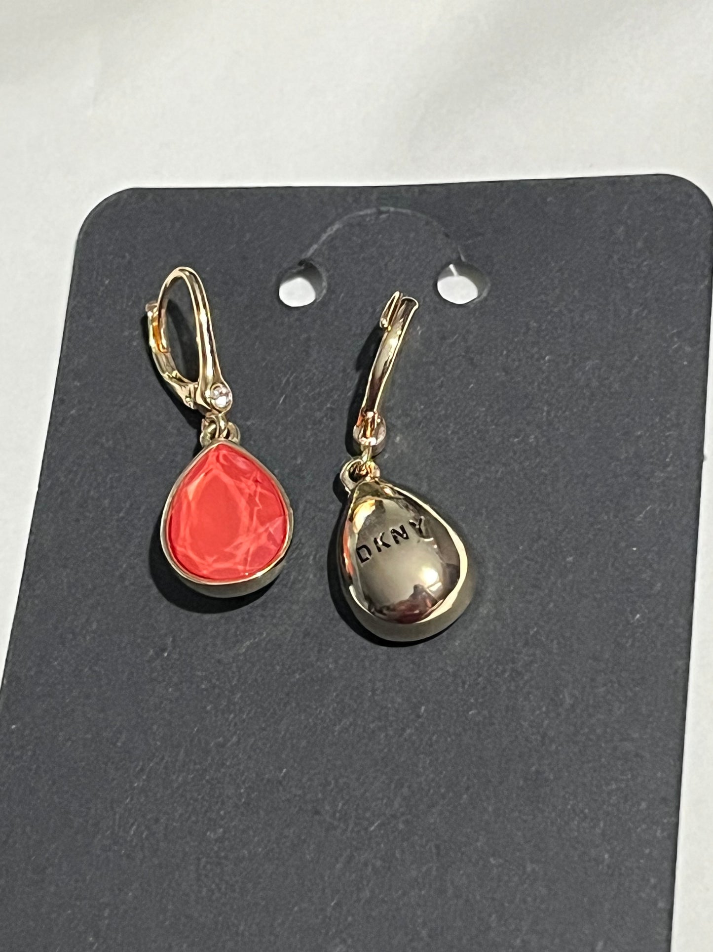 DKNY Red/Gold Tear Drop Lever back Earrings