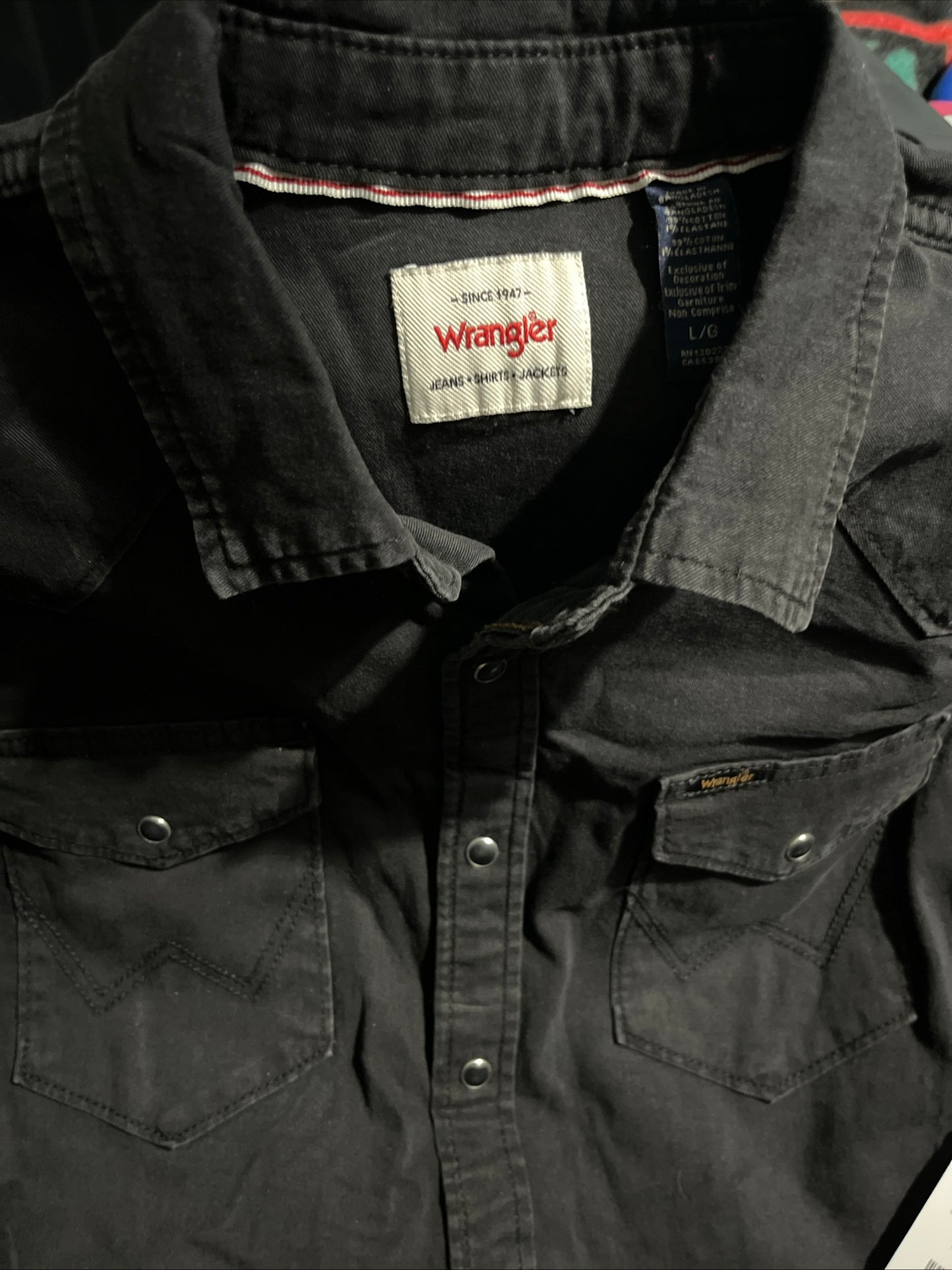 Wrangler Men's Slim Fit Long Sleeve Denim Shirt Size Large Black Color New