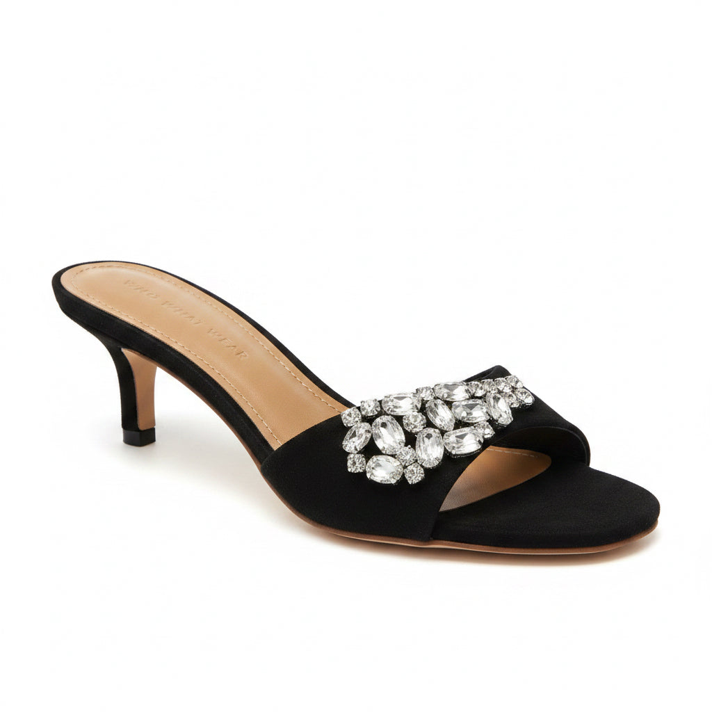 Who, What, Wear - Black Kitten Heels with Rhinestone accents