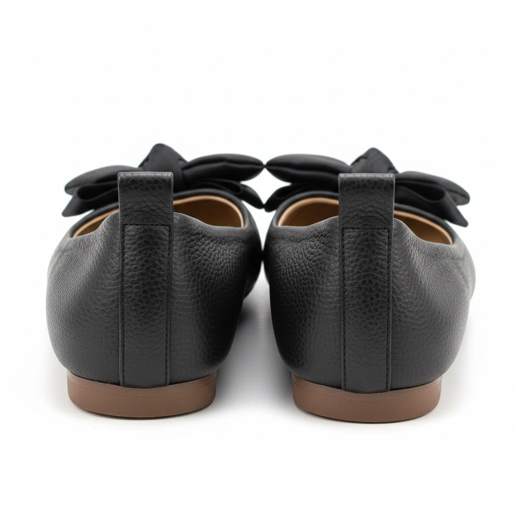 Size 7 Women's Black Round Toe Flats Big Bow Comfy Classic