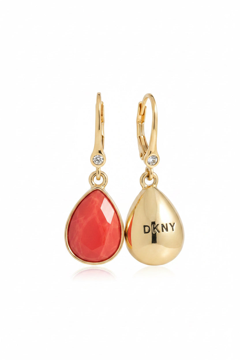 DKNY Red/Gold Tear Drop Lever back Earrings