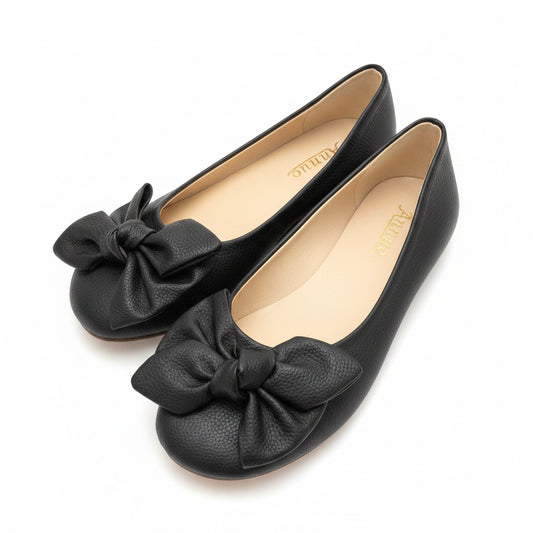 Size 7 Women's Black Round Toe Flats Big Bow Comfy Classic