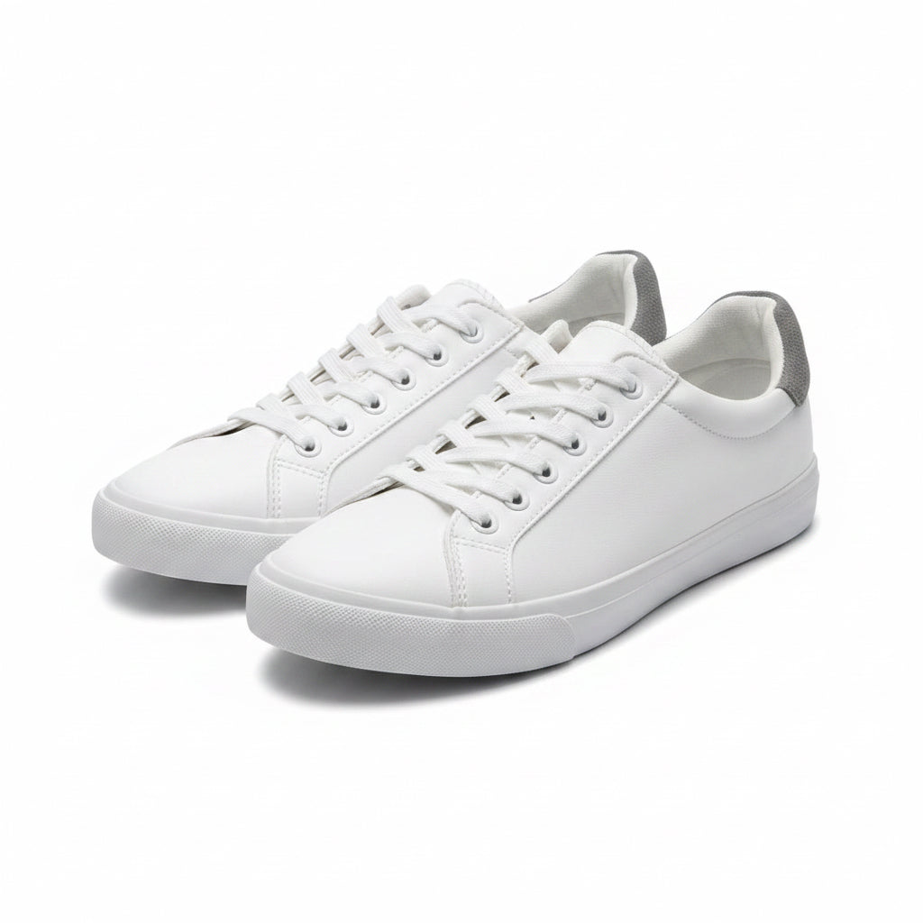 Fracora - Men's Leather Low Top White Tennis Shoes