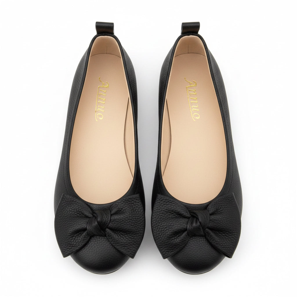 Size 7 Women's Black Round Toe Flats Big Bow Comfy Classic
