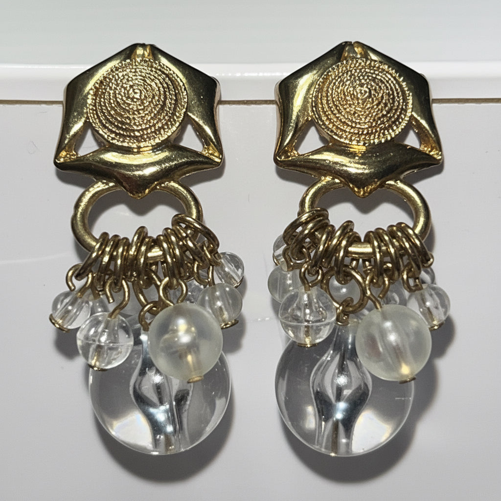 Vintage BCN Signed Hook Jewelry Drop Earrings