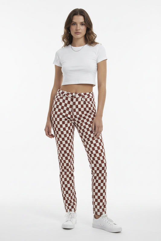 Checkered Bell Bottom Jeans