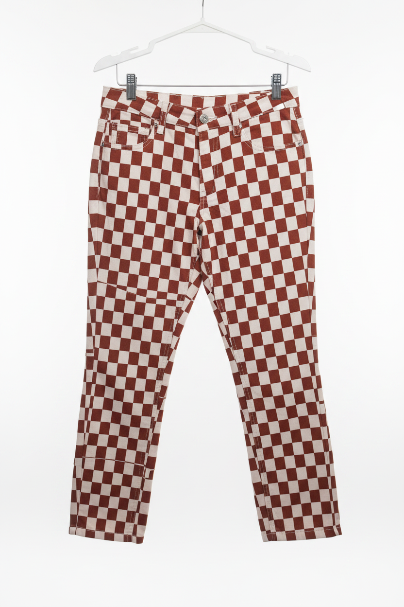 Checkered Bell Bottom Jeans