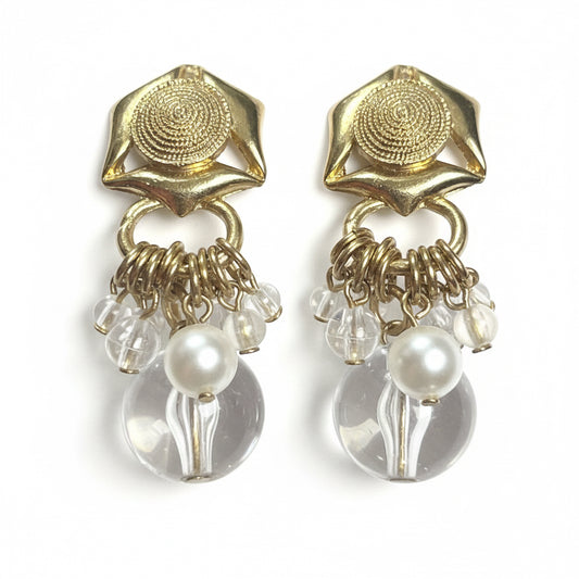 Vintage BCN Signed Hook Jewelry Drop Earrings
