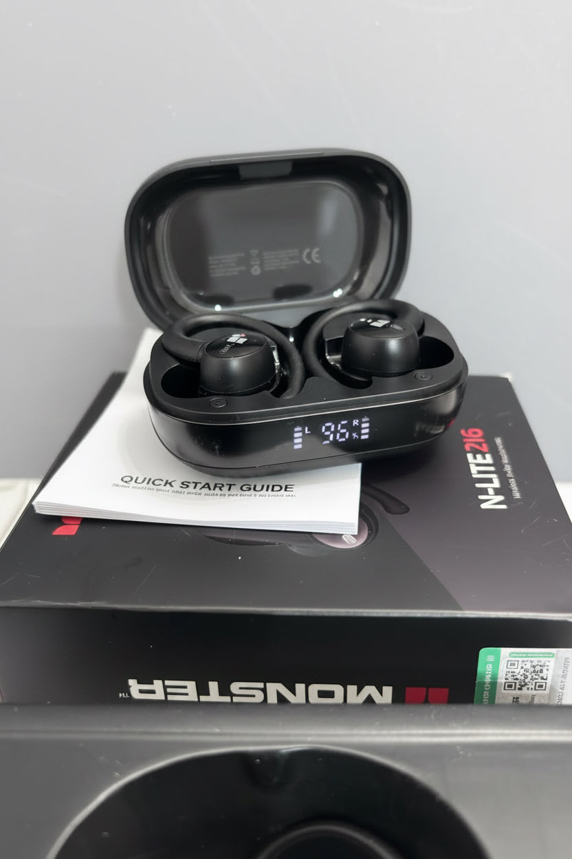 Monster N-Lite 216 Wireless Ear hook Headphones Bluetooth Calls Sports Water Res
