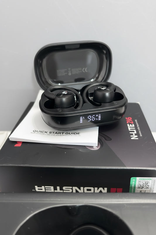 Monster N-Lite 216 Wireless Ear hook Headphones Bluetooth Calls Sports Water Res