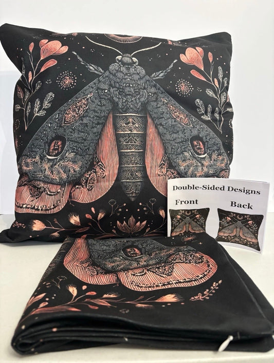 2x Throw pillow covers 18x18 Moth Pink & Black Nature Home Decor Whimsy Bug Life