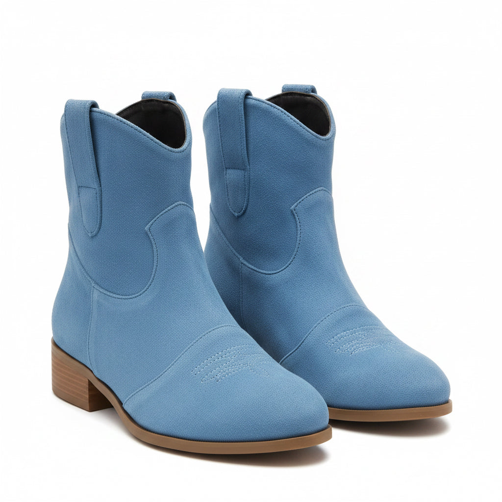 Blue Suede Ankle Boots
