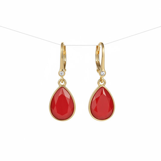 DKNY Red/Gold Tear Drop Lever back Earrings