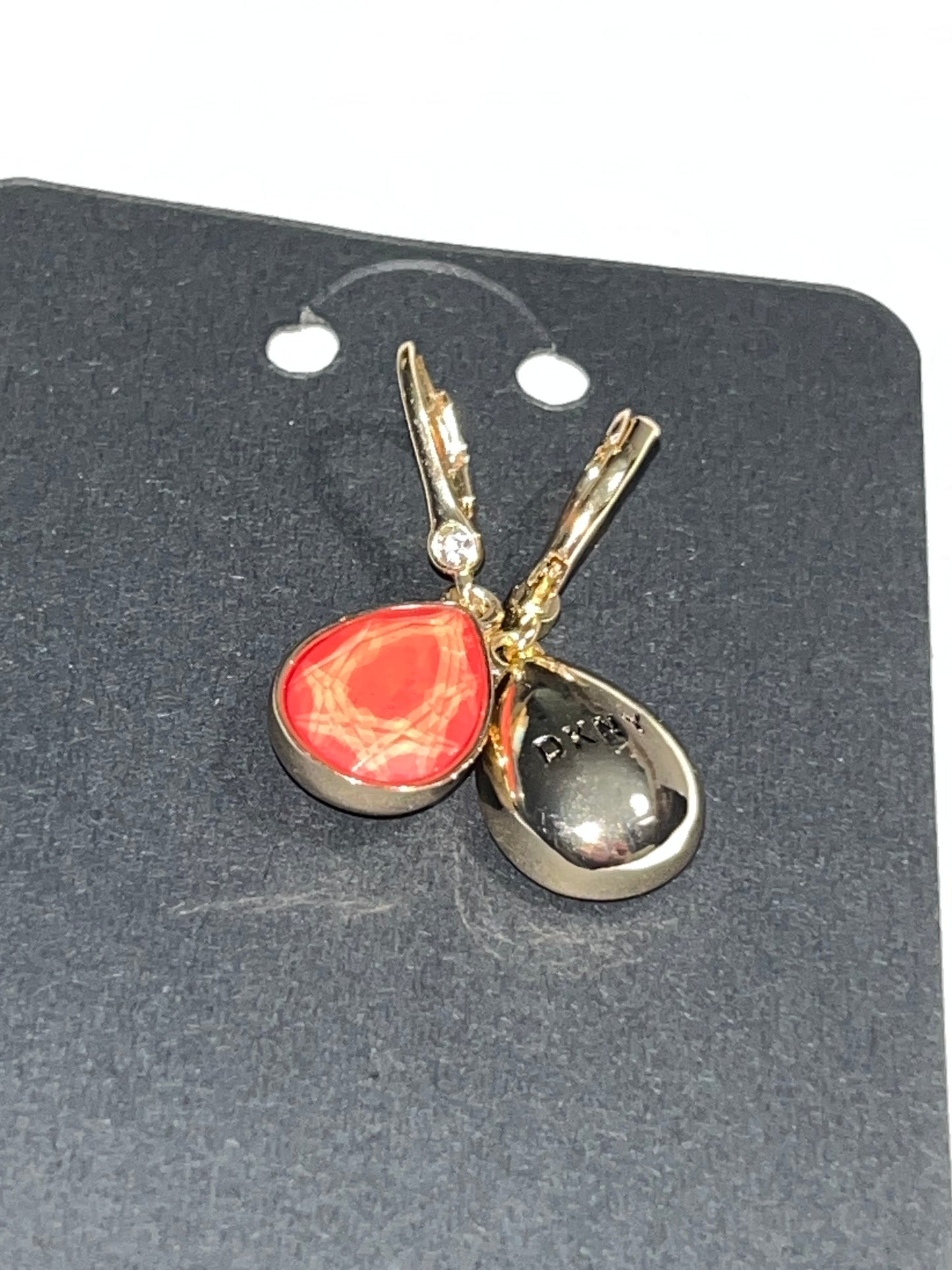 DKNY Red/Gold Tear Drop Lever back Earrings