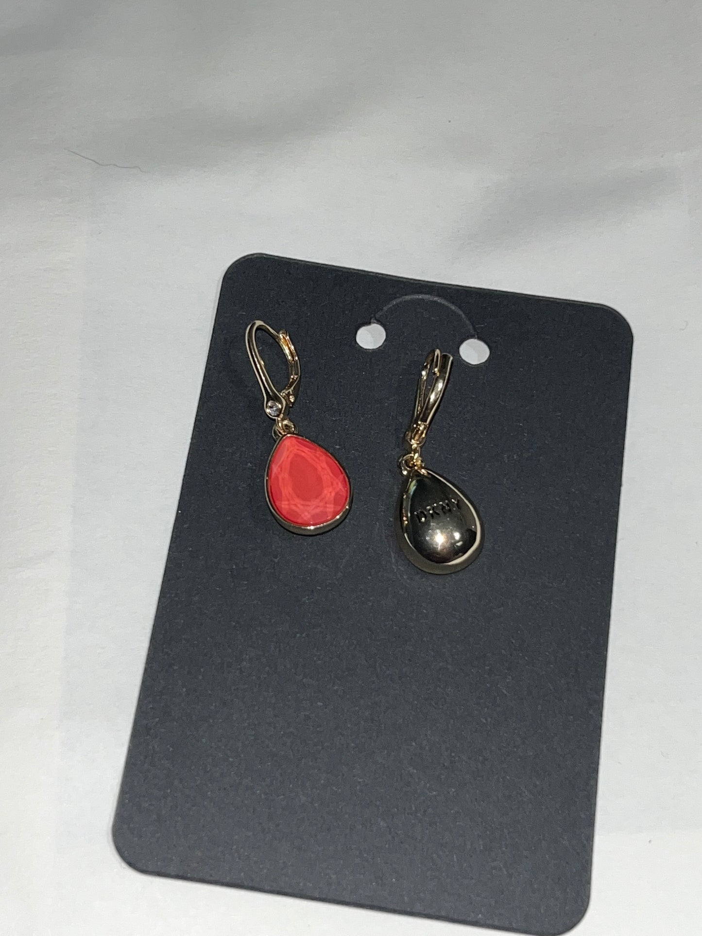 DKNY Red/Gold Tear Drop Lever back Earrings