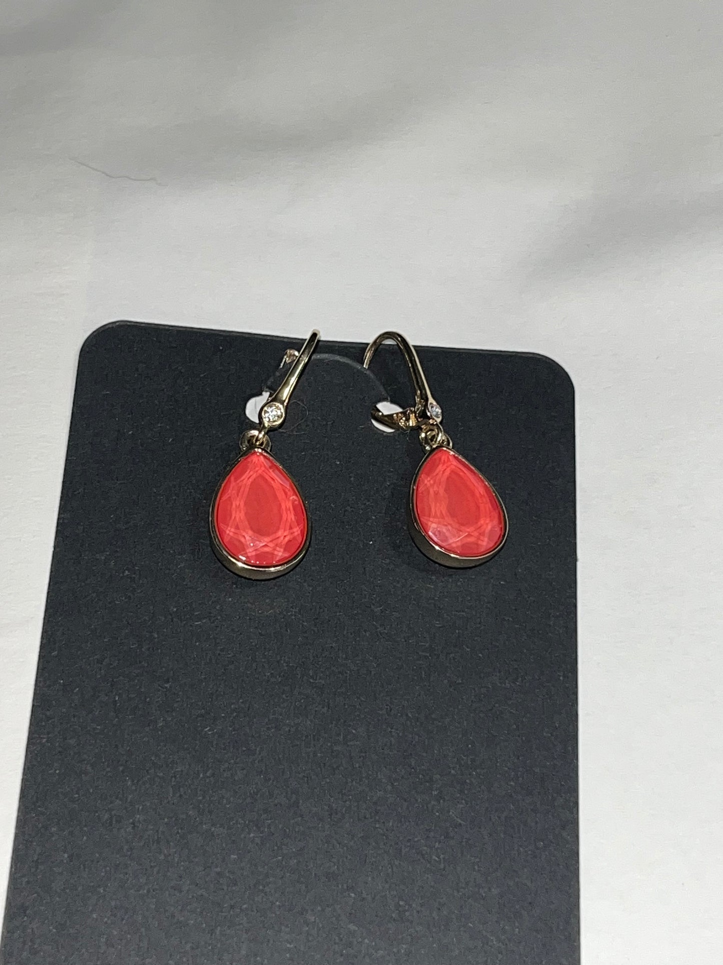 DKNY Red/Gold Tear Drop Lever back Earrings