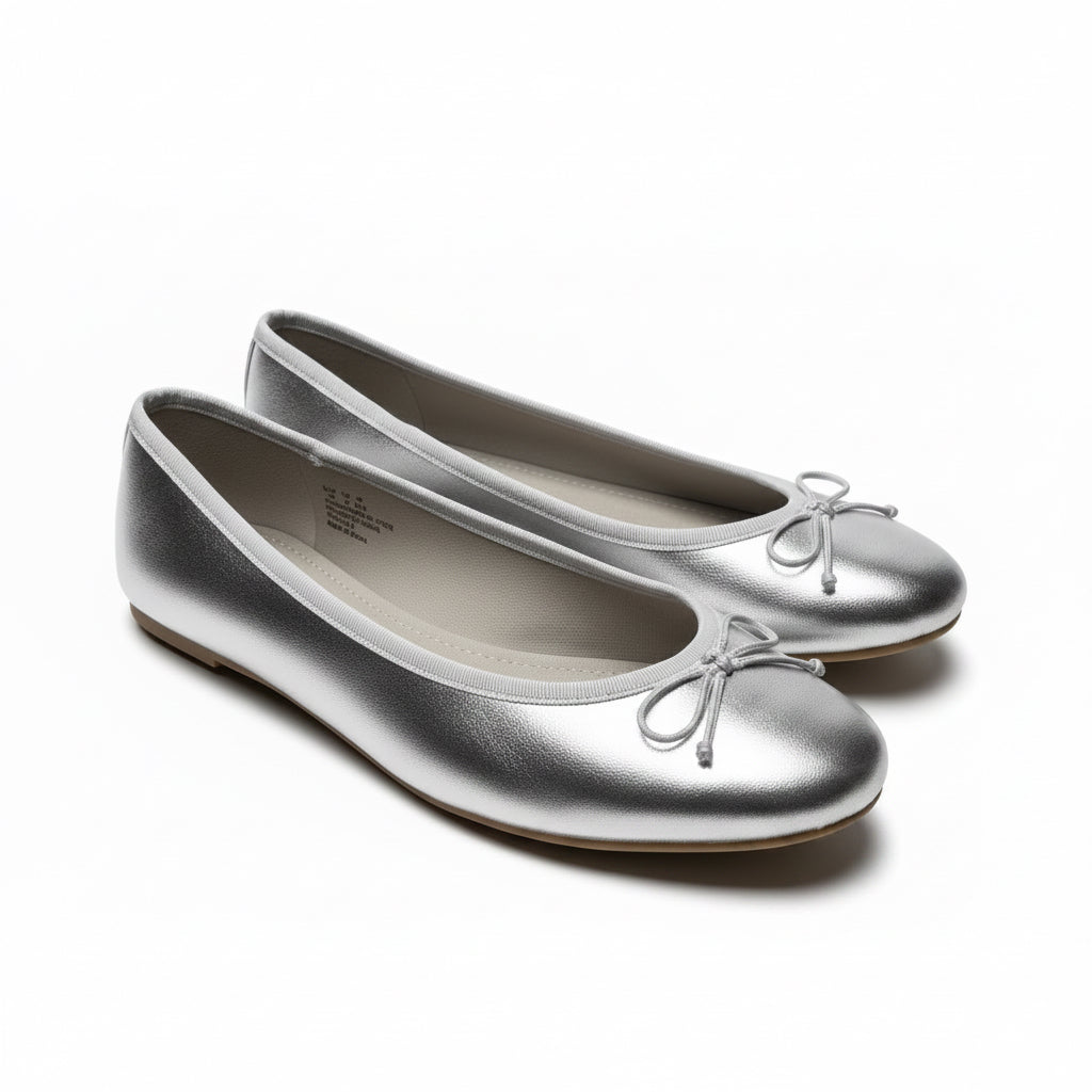 Feversole Memory Foam Silver Ballet Flats