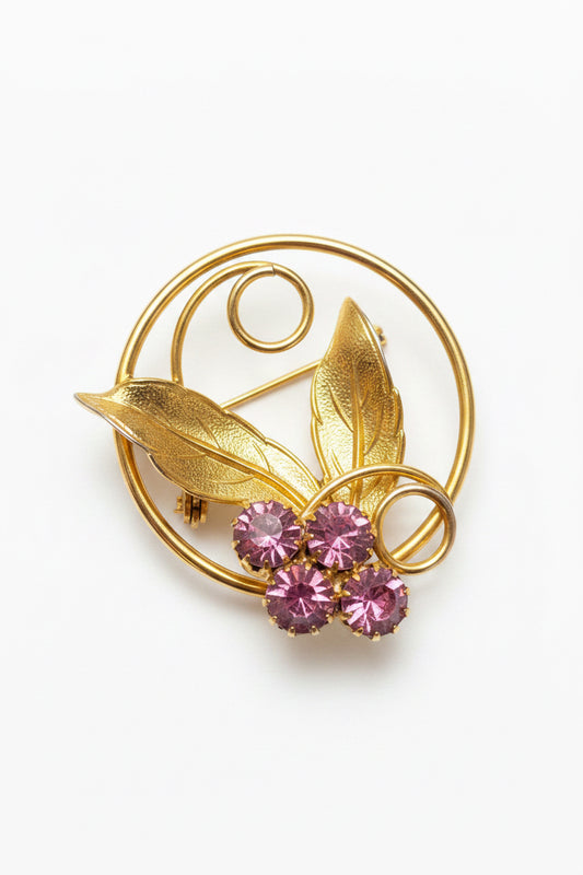 Vintage Brooch with Pink Rhinestone