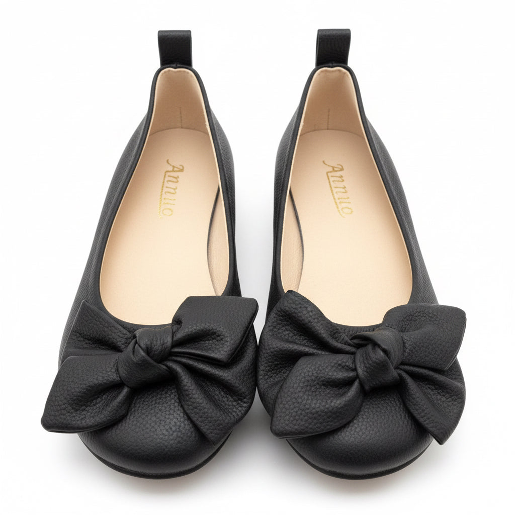 Size 7 Women's Black Round Toe Flats Big Bow Comfy Classic