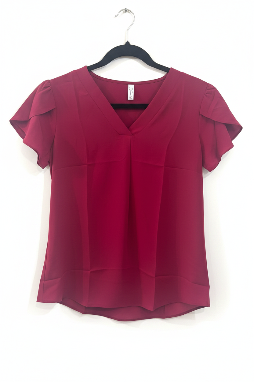 Red V-Neck Blouse