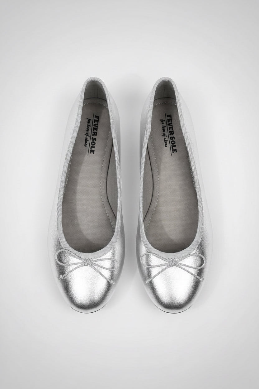 Feversole Memory Foam Silver Ballet Flats