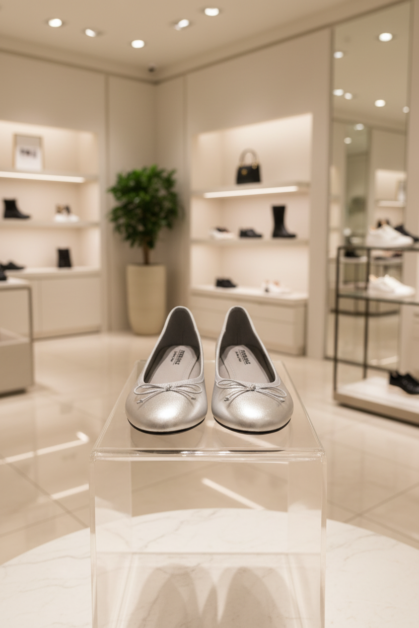 Feversole Memory Foam Silver Ballet Flats