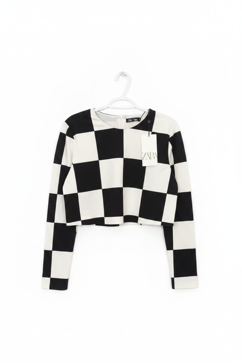 Checkered Zara Long Sleeve Crop Top