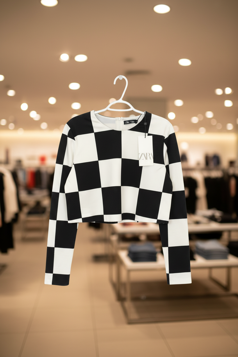Checkered Zara Long Sleeve Crop Top