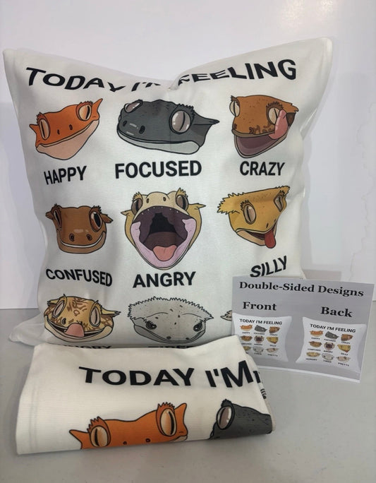 Crested Gecko Double Sided Throw Pillows 18x18 Covers(2) Lizards Reptiles Keeper