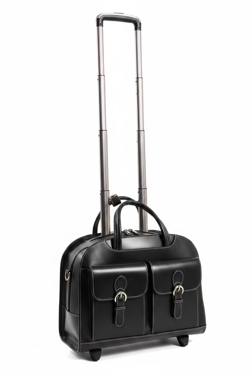 McKlein USA 15" Wheeled Laptop Briefcase Top Grain Cowhide Black Leather