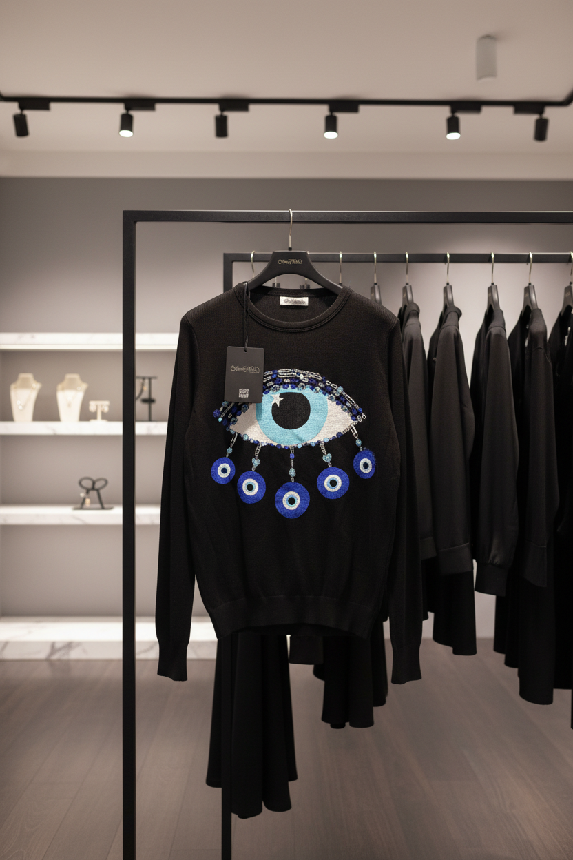 Lauren Moshi Evil Eye Black Long Sleeve Shirt