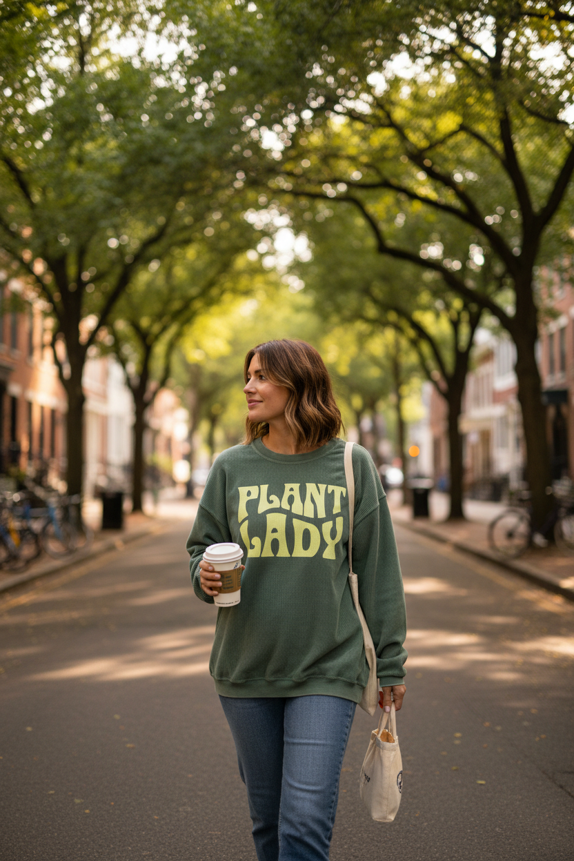 Chicka-d Plant Lady Long Sleeve Green Pull-over Sweatshirt