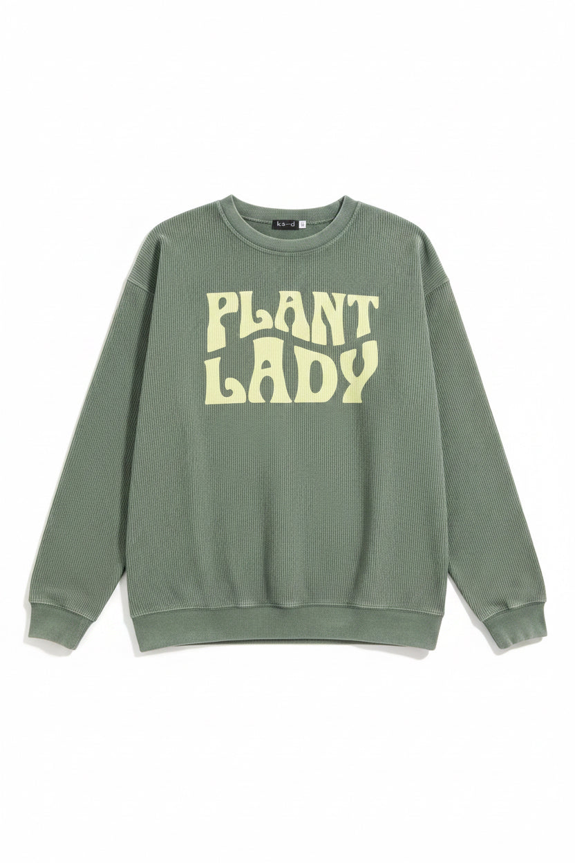 Chicka-d Plant Lady Long Sleeve Green Pull-over Sweatshirt