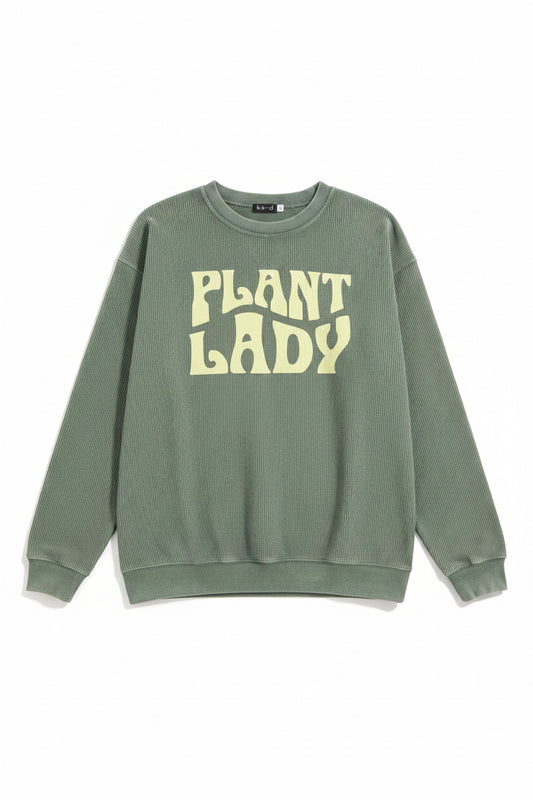 Chicka-d Plant Lady Long Sleeve Green Pull-over Sweatshirt
