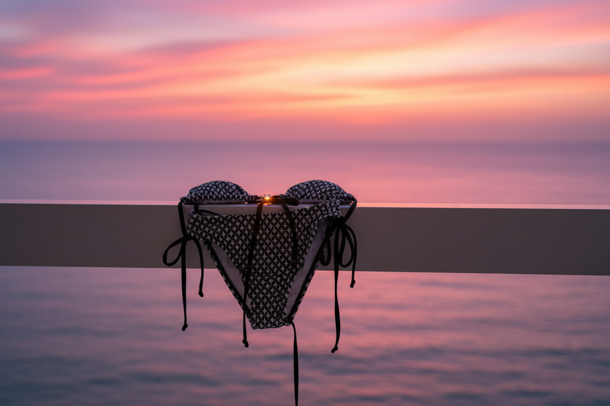 Bikini Set - Drying on Railing at Sunset
